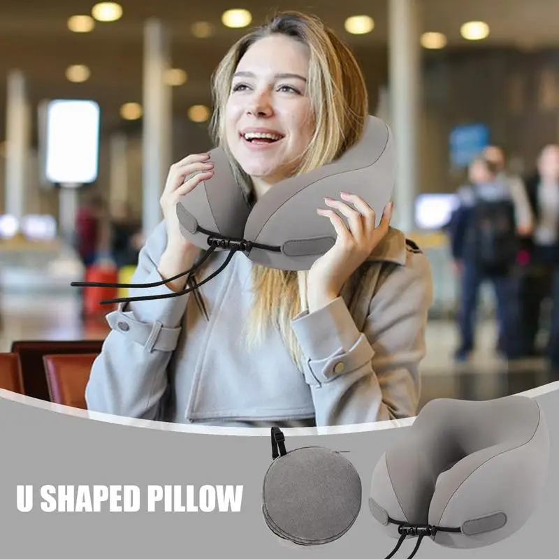 U-Shaped Memory Foam Travel Neck Pillow Portable Foldable Airplane Pillow Cervical Support Sleeping for Car Home Travel