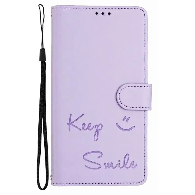 Luxurious Keep Smile Flip Case Card Wallet Phone Cover #EOB
