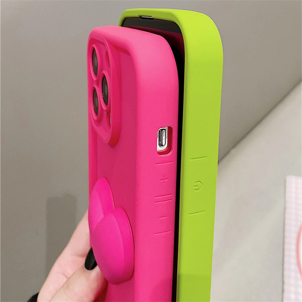 Coreano Carino 3D Del Cuore di Amore Bella di Colore Rosa Caldo Della Ragazza Custodia Morbida In Silicone Per il iPhone 15 14 Pro Max 13 12 11 XS XR Antiurto_voghion.com