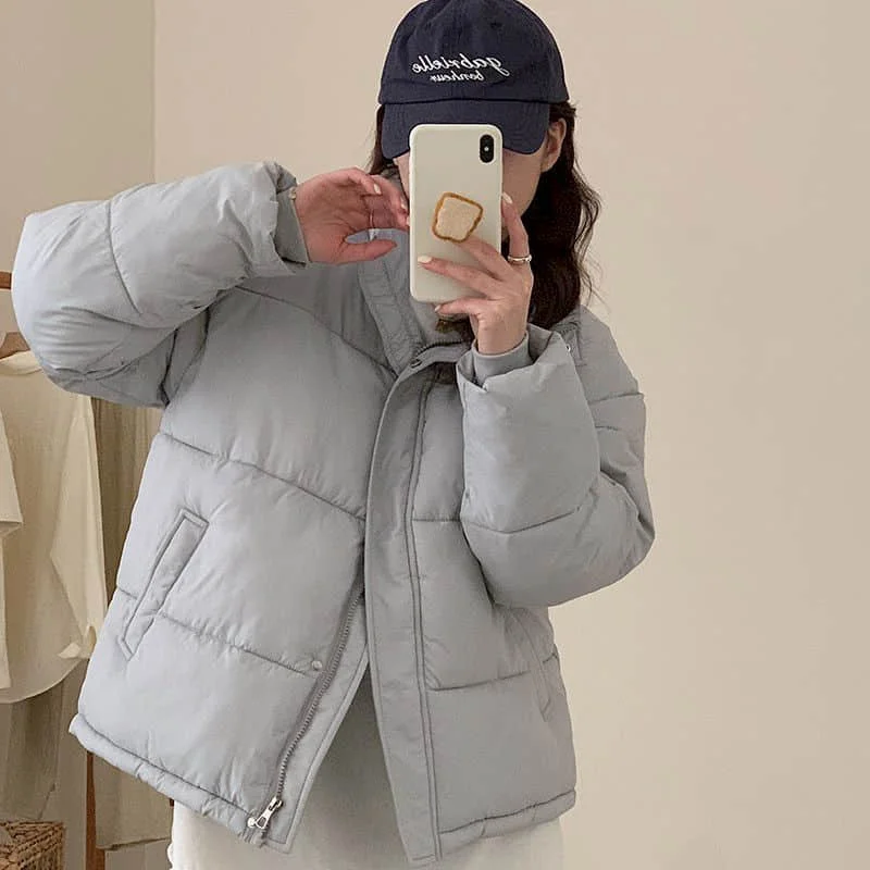 

Winter Coats Oversized Stand Collar Thickened Bread Jacket for Women Korean Style Loose Solid Cropped Quilted Coats Snow Clothes
