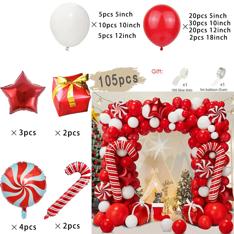 thumbnail image 1 of Guirnalda de globos navideños, caja verde y roja, arco de globos de caramelo, Papá Noel, reno, estrella, globo de aluminio, decoración para fiesta de Navidad de Año Nuevo 2024, 1 of 5