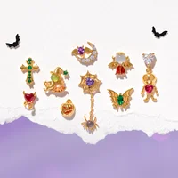 New Vintage Funny Halloween Gift Zircon Pumpkin Moon Skeleton Skull Heart Stud Earrings Set For Women Girls