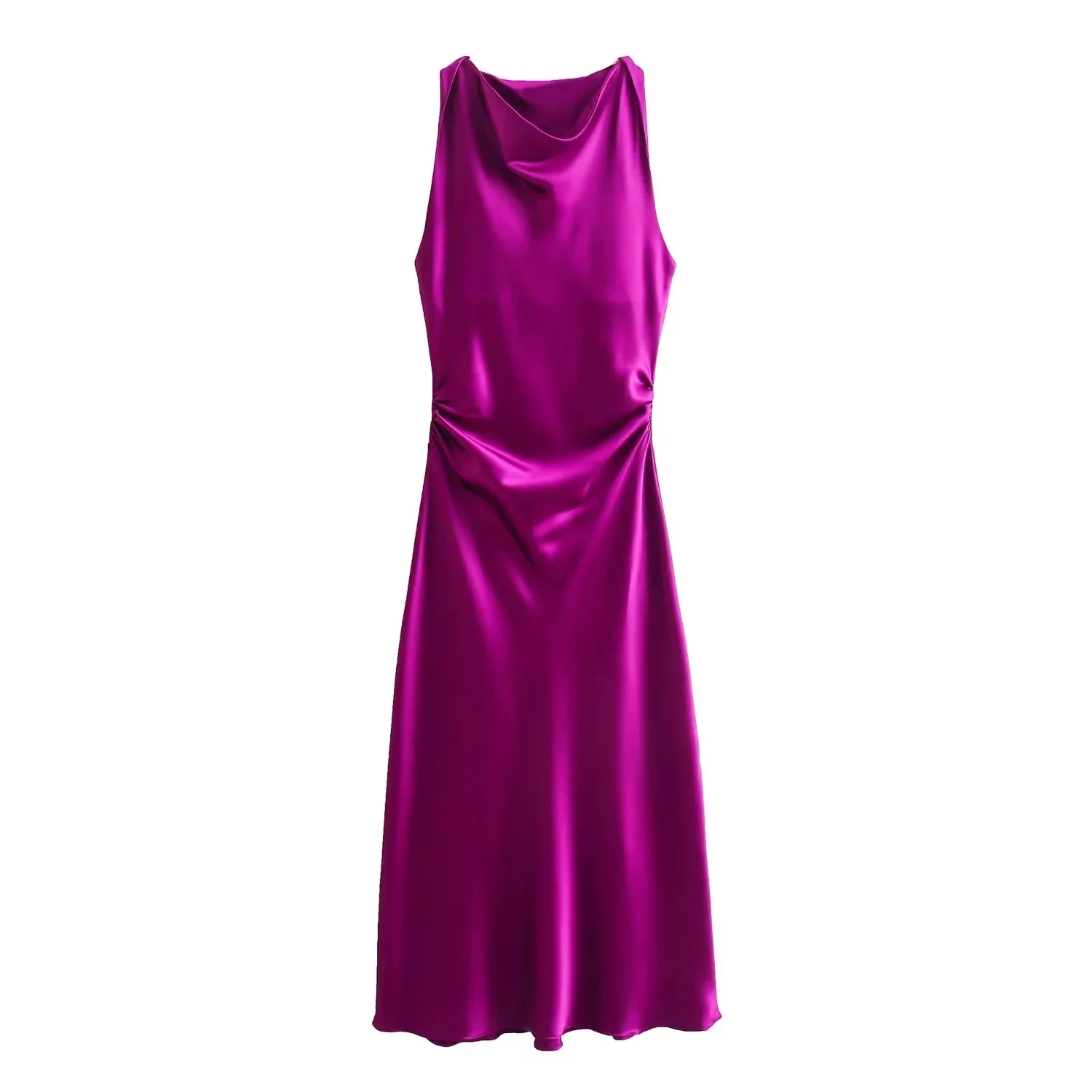 

TRAF Purple Sleeveless Midi Dress Women Sexy O-neck Twisted Shouldres Dresses Female Casual Fitted Waist Dress New Long Vestidos