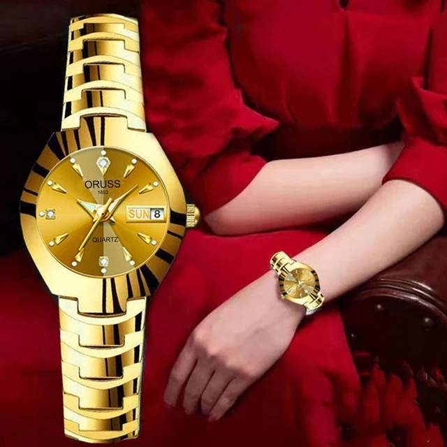 ORUSS Couple Watch Waterproof Casual Fashion Women Men Quartz Watches Ladies Stainless Date Week Men Clock Lover's Date Gift 2
