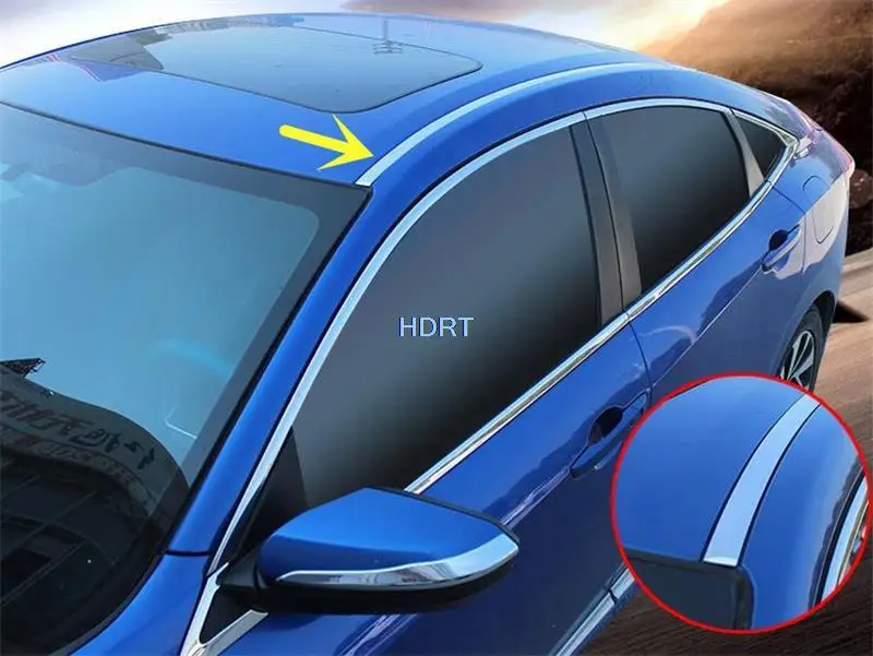 For Honda Civic 10th 2016 2017 2018 2019 stainless steel Roof trim moulding cover Decorative strips 2pcs Car Styling