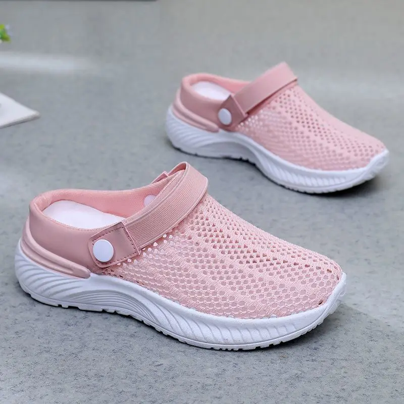 2024 New Women Mesh Lightweight Shoes Woman Slippers Wedge Shoes Female Breathable Sandals Thick Bottem Casual Half slippers