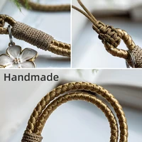 Vintage Artistic Phone Wrist Strap Charm Keychain Elegant Handwoven Flower Lanyard Anti-drop Girl Woman Bracelet for IPhone 3