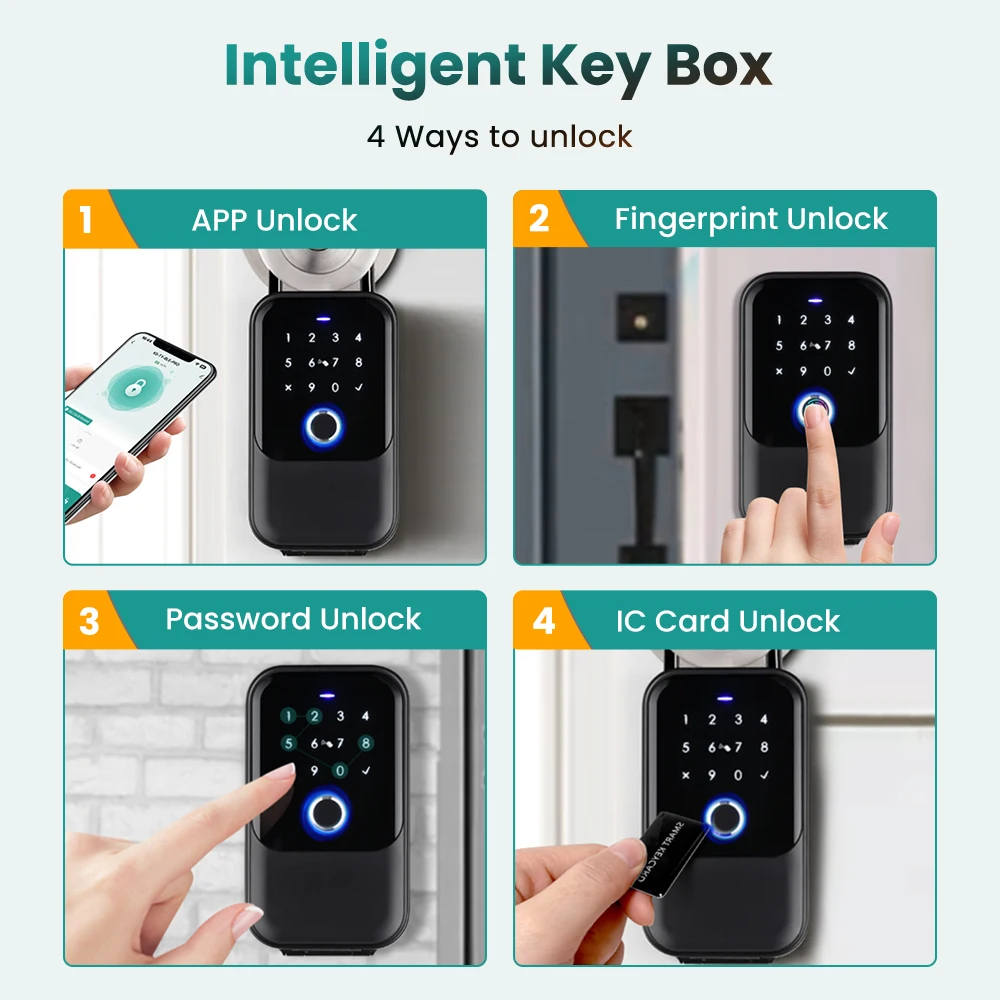 AVATTO Tuya Smart Fingerprint Key Storage Box,Digital Waterproof Password Bluetooth Wireless Security Lockbox App telecomando