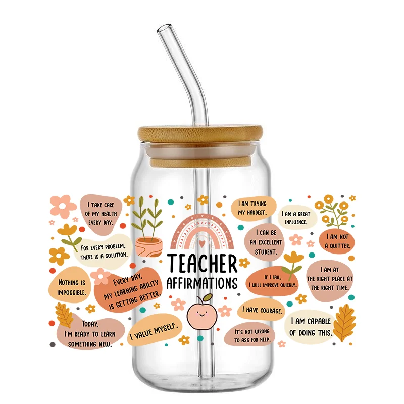 Teacher Transfers Stickers Cup Decals,Teacher's Life Pattern cup wrap Ready to Apply, Permanent Adhesive, No Heat Nee