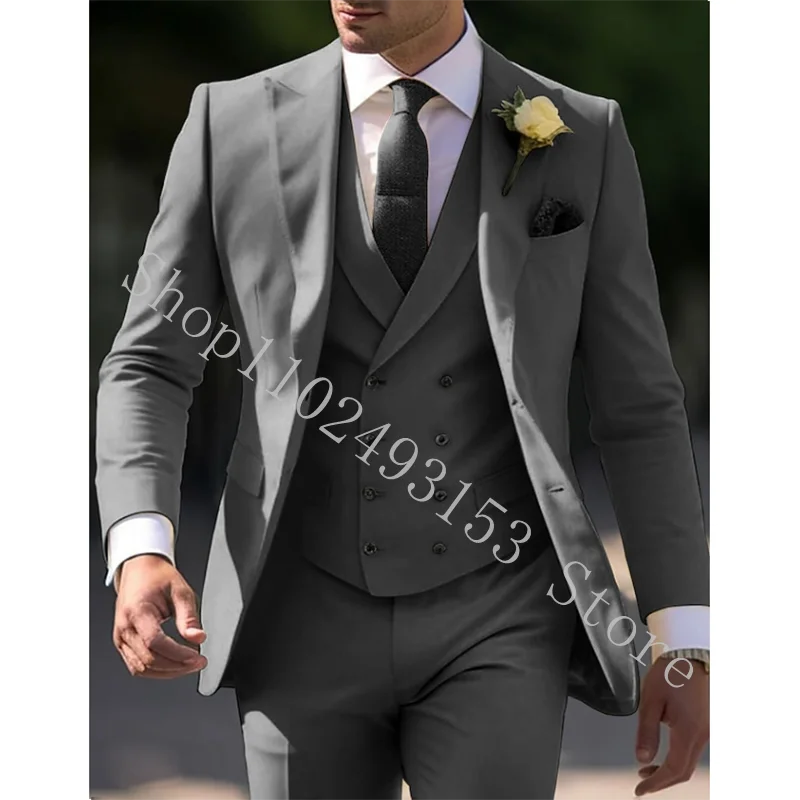 Tailor-Made Men Groom Wedding Party Tuxedos Blazer 3 Pieces Male Suits Slim Fit Formal Jacket+Vest+Pants Trajes De Hombre