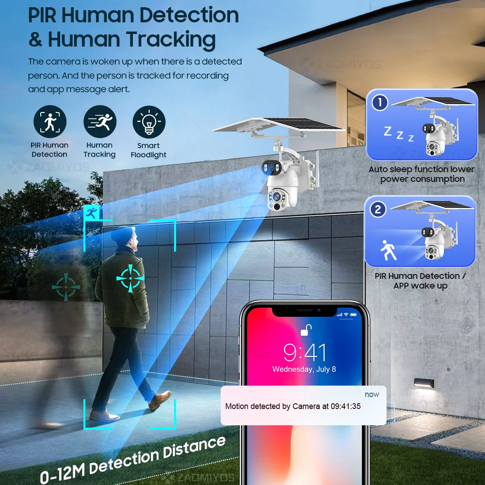 4K 4G Solar Camera WiFi Dual Screen Security PTZ Surveillance 50X Optical Zoom Outdoor Motion Detection Night Vision CCTV IP Cam 5