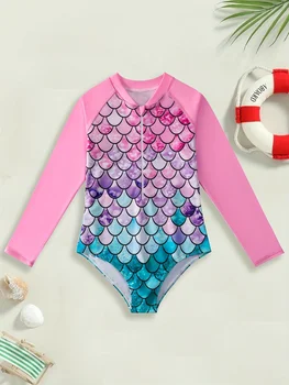 Girls Mermaid Scale Rashguard Swimsuit 1