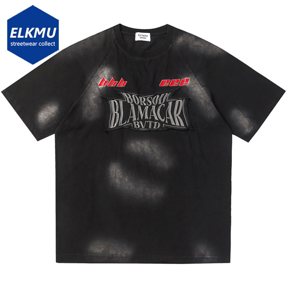 

Футболка мужская оверсайз с вышивкой букв, винтажная тенниска в стиле хип-хоп, свободная майка с коротким рукавом, Черный Белый Топ, лето 2024