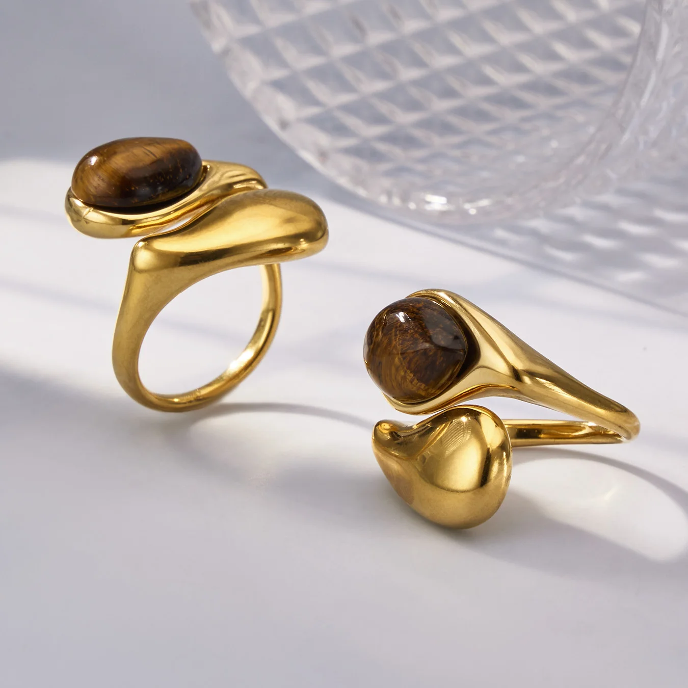 Nivora Schwarzfarbene Glasurringe für Frauen, Edelstahl, Tigerauge-Stein, wasserdicht, Damenringe, Hochzeitsschmuck, Großhandel – Detail 14