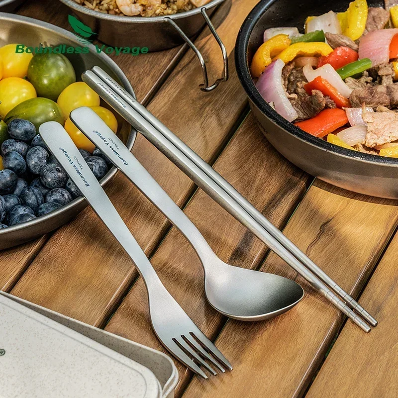 Boundless Voyage Titanium Fork Spoon Chopstics Set Ultralight Kitchen Cutlery Portable Picnic Tableware for Dessert Dinner Party