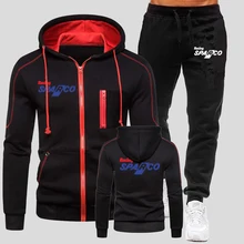 

Men's Tracksuit Spring Fall Zipper Hoodie and Jogging Pants Suit Windproof Motorcycle Clothing Solid Color Running Suits
