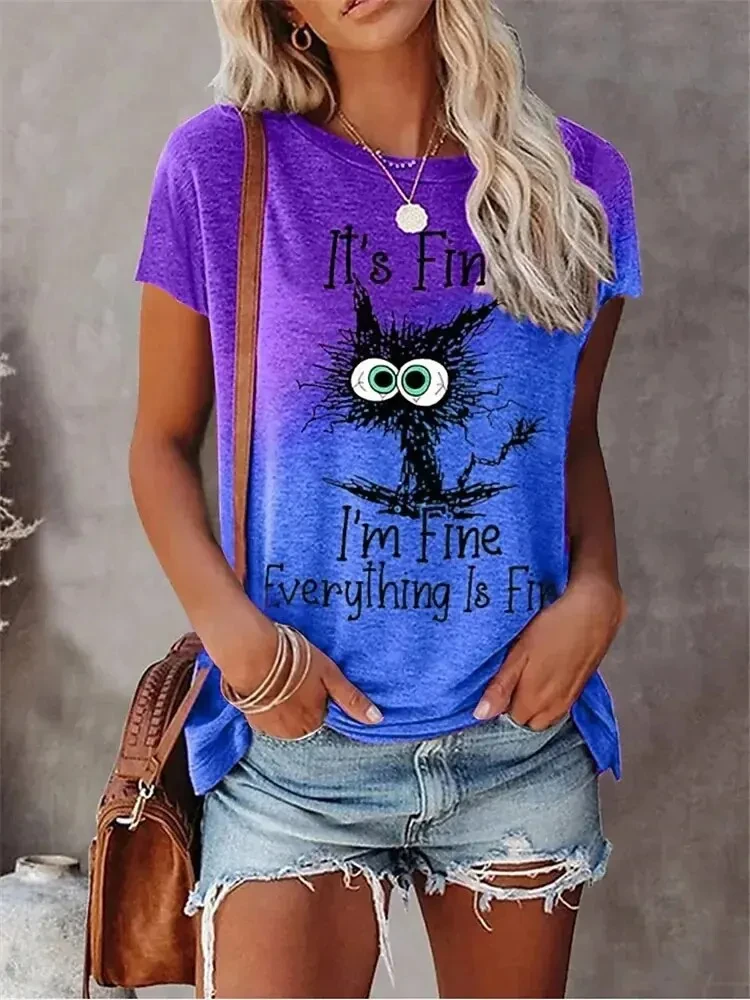 3D Print T-shirts Women Streetwear Summer Cartoon Cats Fine Casual Fashion Short Sleeve T Shirt O-neck Tees Tops Clothing 2