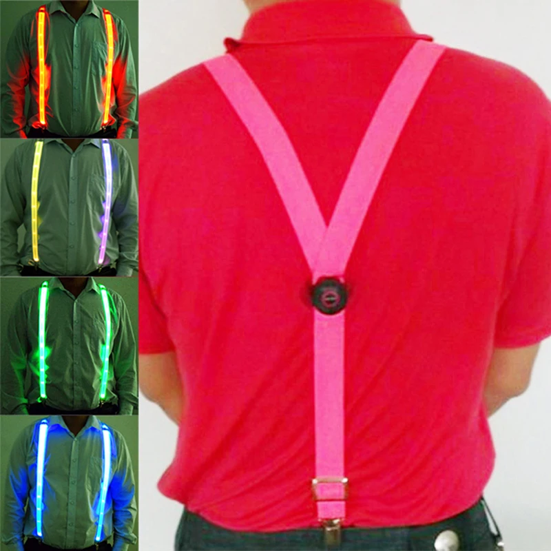 Men\'s LED Braces Vintage Elastic Y-shape Adjustable Trousers With 3 Clips-on For Festival Club