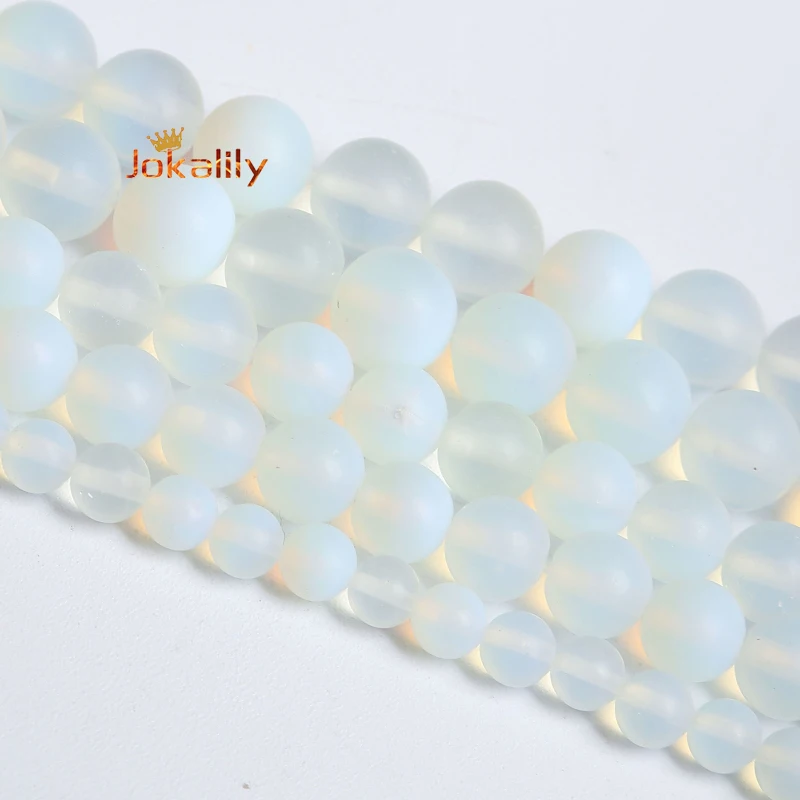 

Dull Polish Natural White Opal Stone Beads Round Loose Spacer Beads For Jewelry Making DIY Bracelets Necklaces 4 6 8 10 12mm 15"