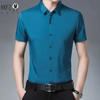 Men's Business Casual Solid Color Short Sleeved Shirt Non Ironing Comfortable Top 1
