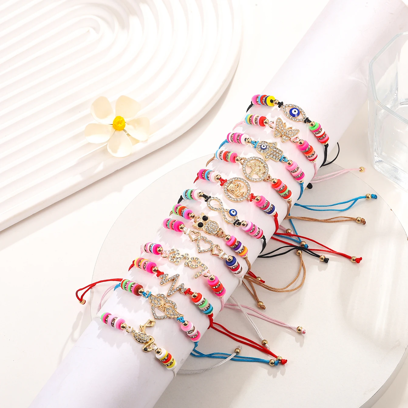 

12pcs Thread Braided Bracelets for Women Femme Luxurious Rhinestone Zircon Butterfly Love Heart Tree Pendent Friendship Bracelet