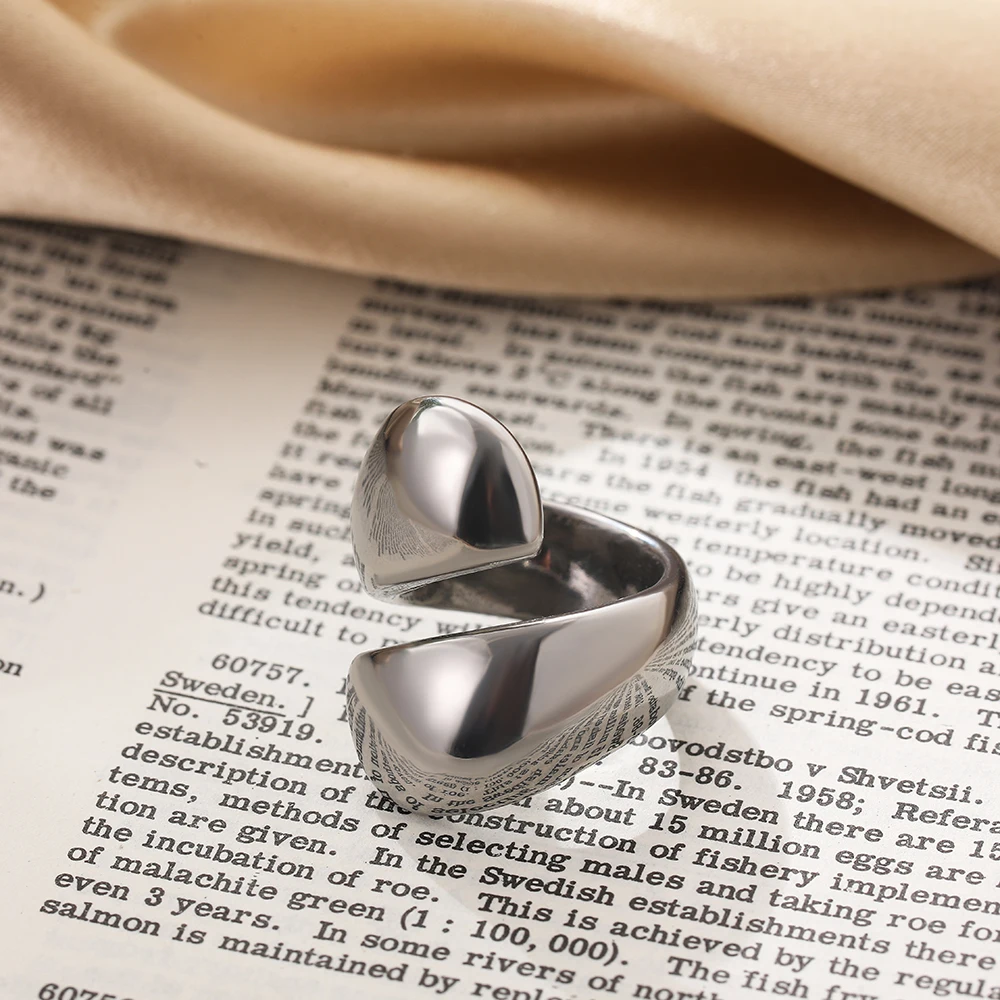 Stainless Steel Irregular Geometric Rings for Women Minimalist Smooth Wide Chunky Opening Ring Statement Jewelry Gift 2