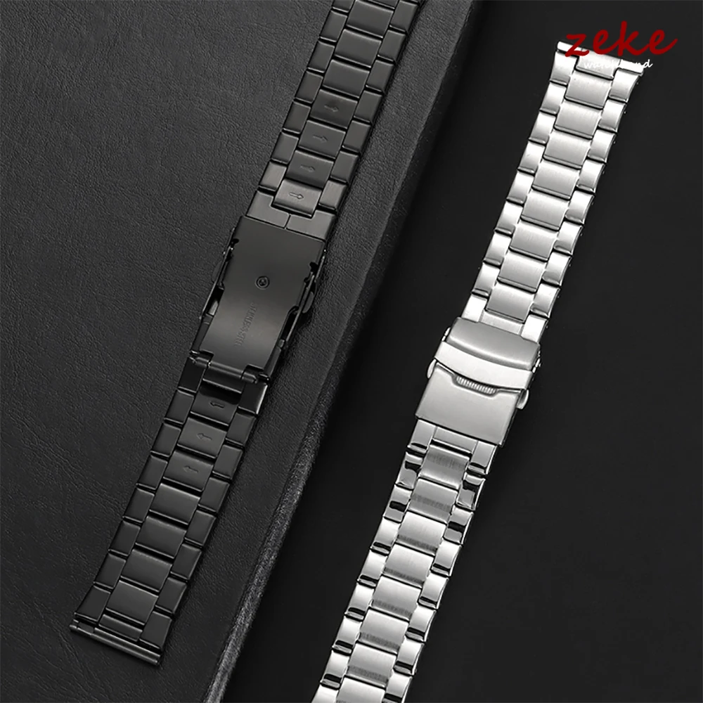 Sleek Silver Black Stainless Steel Bracelet Band - Men's Watch Accessory