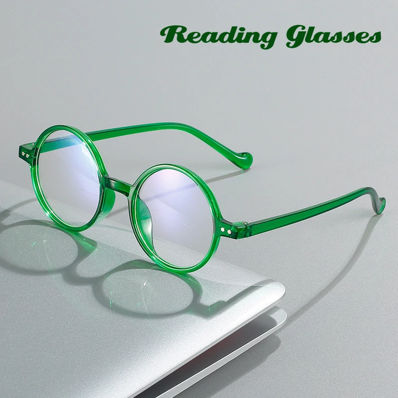 

Green Small Round Blue Light Blocking Reading Glasses Ultra light Farsight Eyeglasses Eyewear Diopter +1.0 +1.5 +2.0 To +4.0