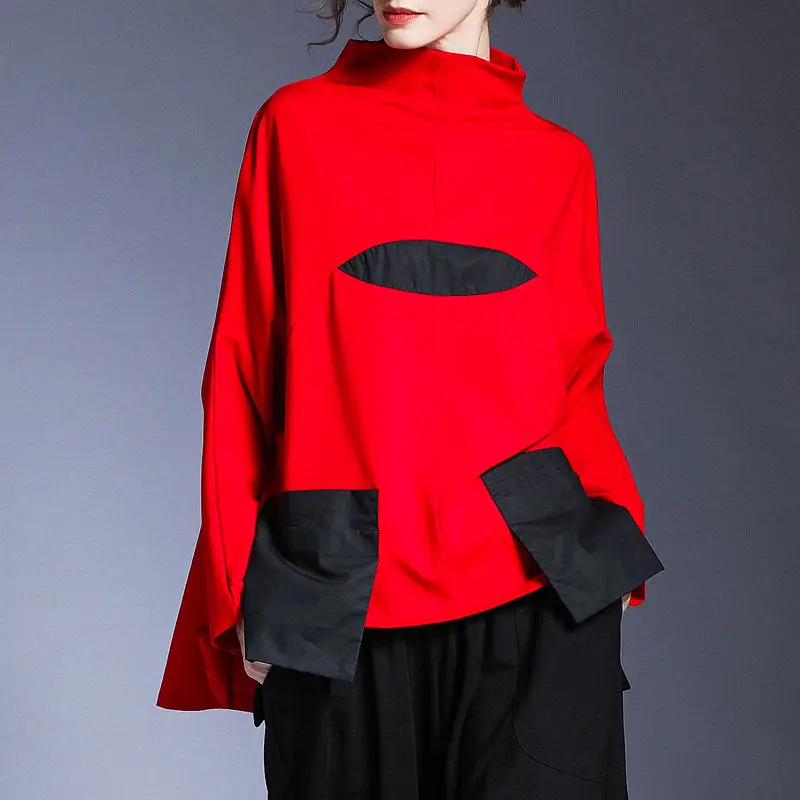 Faionable High-Ne Patchwork Design Unique Women's Sweatirt Spring Autumn Straight Cut Cotton Inner Long Sve Zipper C...