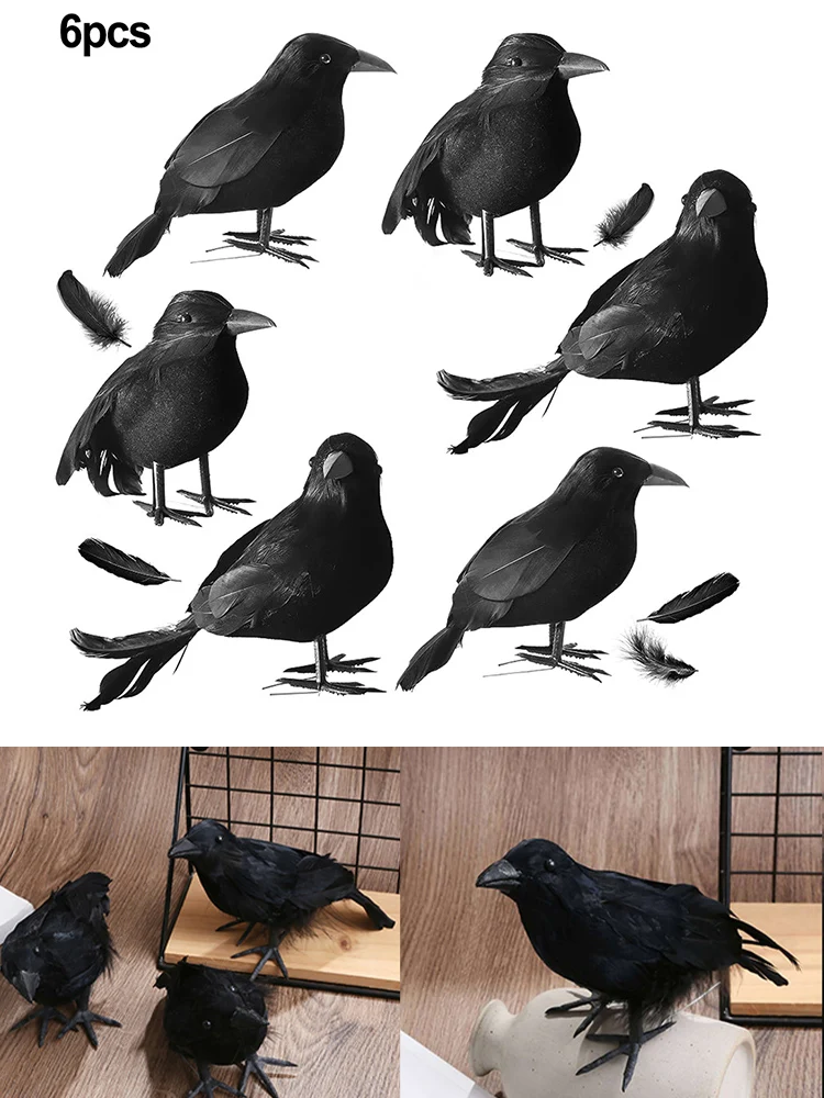 

6 Pcs Artificial Crows Fake Flying Crow Birds Easter Garden Yard Bird Decoration Trick Toys Halloween Outdoor Decor Props