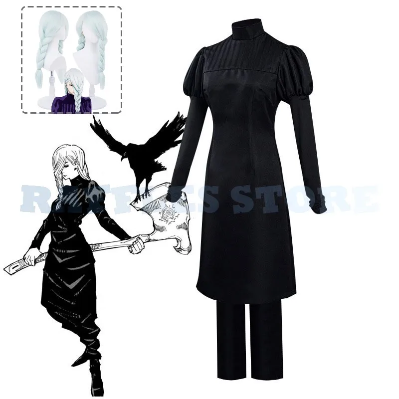 

Anime Jujutsu Kaisen Mei Mei Cosplay Costume Wig Lady Black Cool Uniforms Suit for Halloween Party White Wig Braid Dress Pants