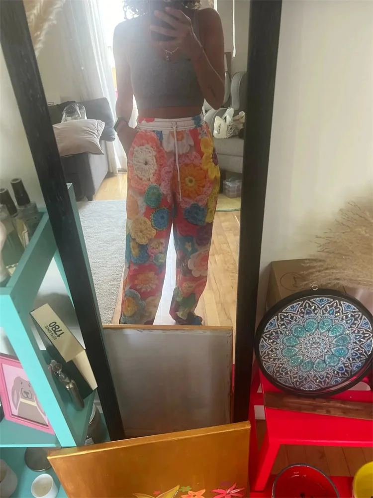 Spring Colorful Pants Summer Casual Drawstring High Waist Trousers Women Y2K Clothes Streetwear Oversize Pants Pockets Pantalon