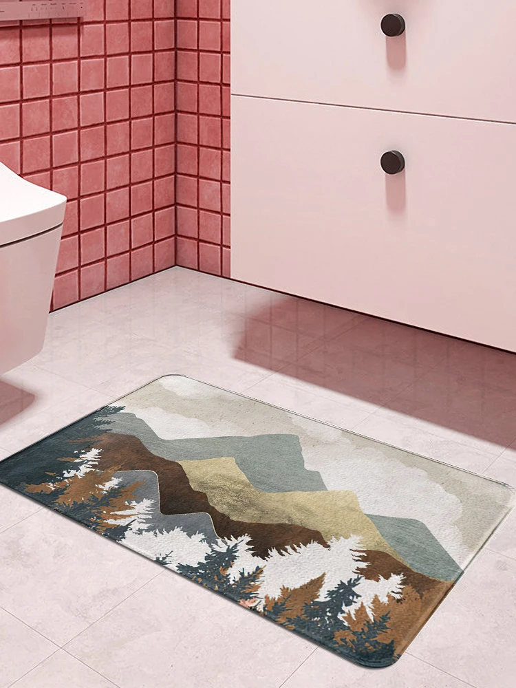 Living Room Carpet Memory Foam Bath Mat Mountain Forest Printing Doormat Kitchen Carpet Entrance Door Mat Bathroom Mat Bedroom Lounge Rug Home Decor