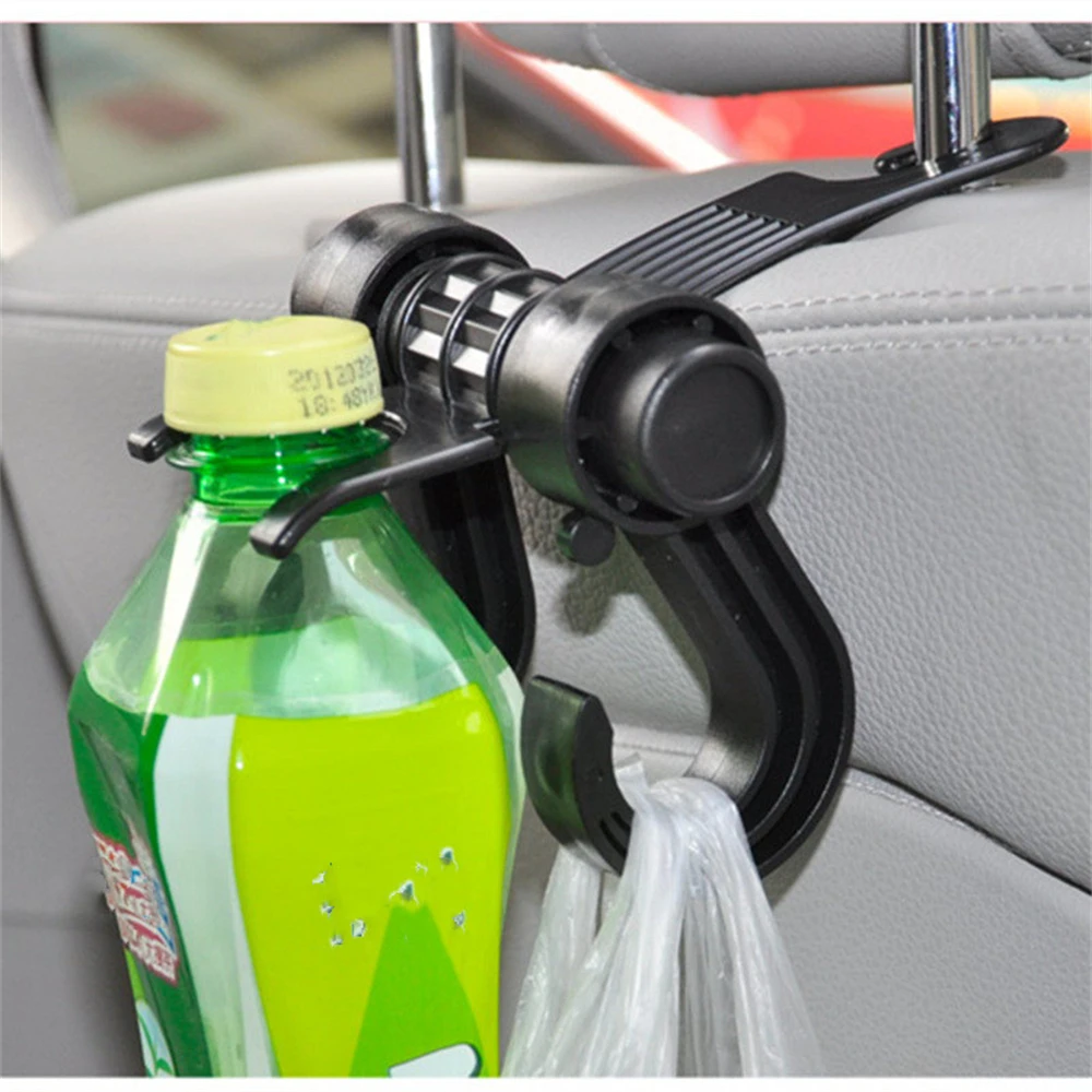 Car Seat Back Hook with Beverage Stand 180 Degree Swivel Multifunctional Metal Auto Seat Headrest Holder for Bag Purse Bracket