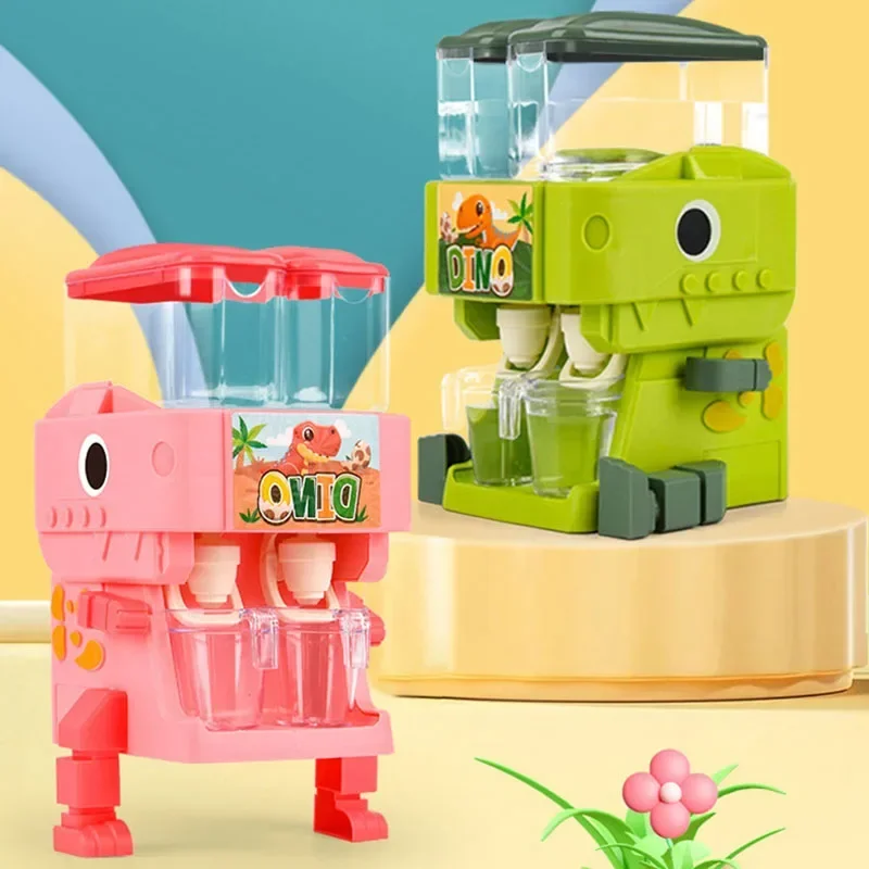 Children Dinosaur Dual Water Dispenser Toy Cute Pink Blue Cold/Warm Water Juice Drinking Fountain Simulation Kitchen Toys water dispenser kitchen toys pretend kitchen toys kitchen sink toys