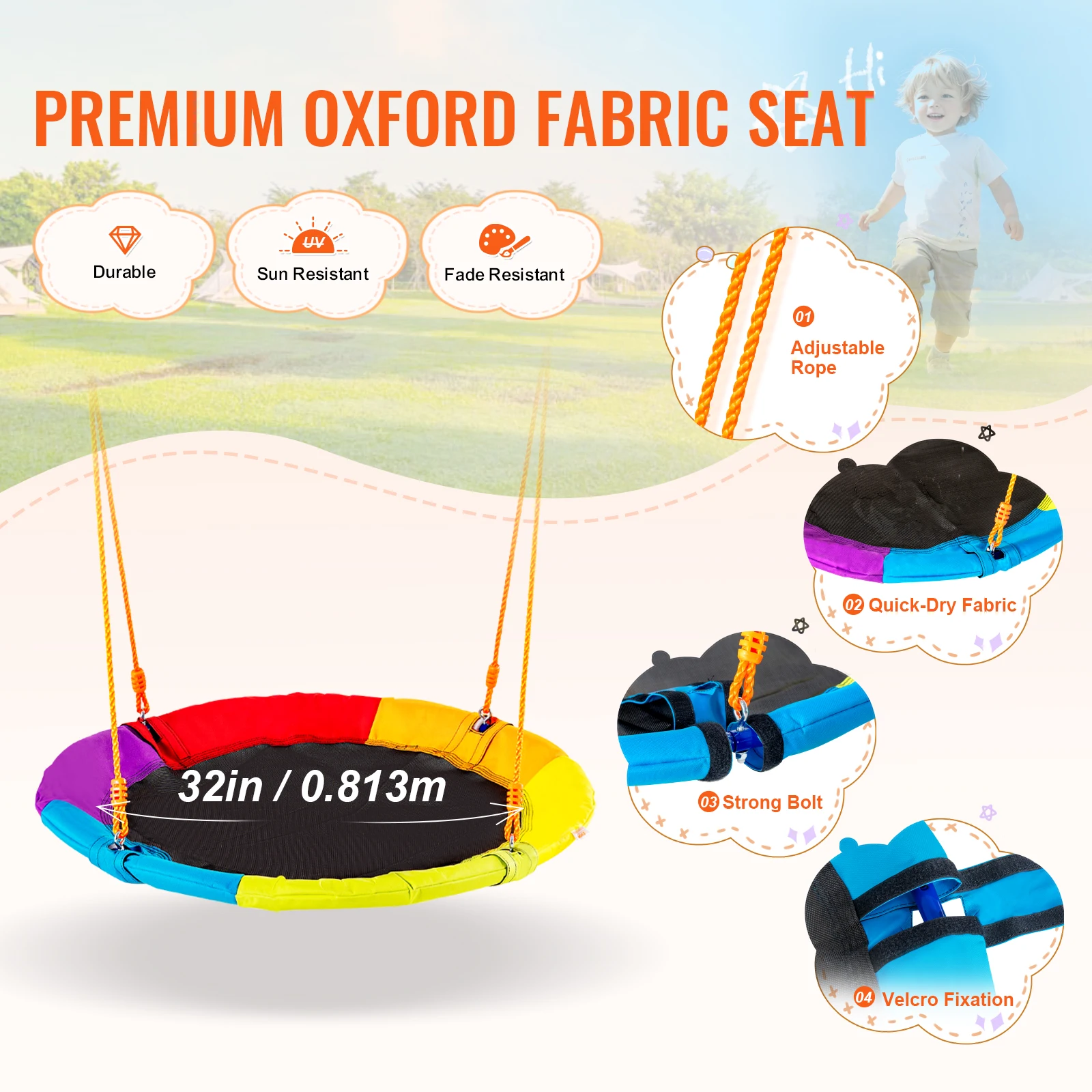 Backyard Swing Set – 600lb Capacity with Saucer Swing & 2 Belt Seats 3