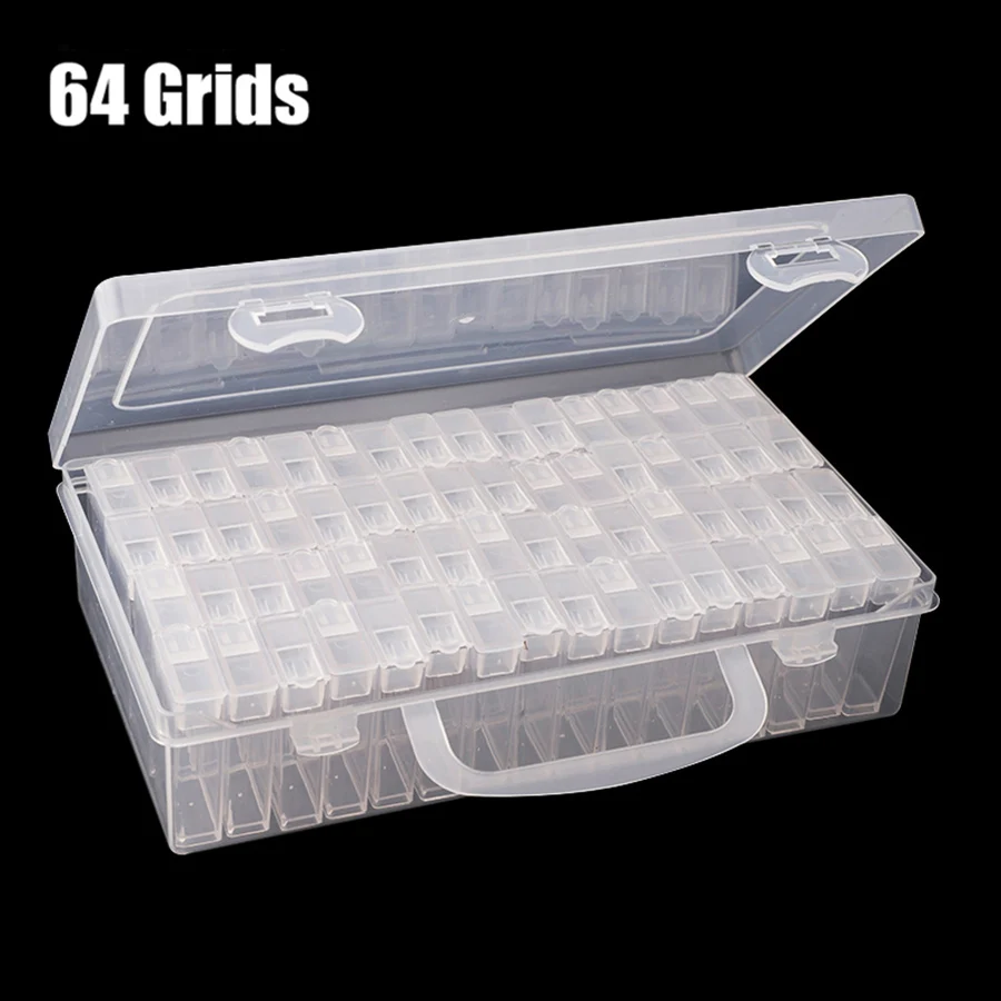 28/56/64 Slot Diamond Painting Plastic Storage Box Embroidery Accessory Case Clear Beads Container Storage Box Cross Stitch Tool