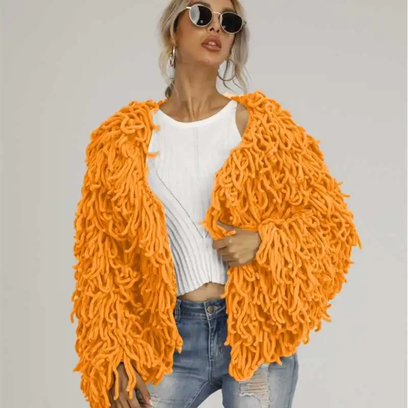 

Women's Knitted Shaggy Fluffy Jacket Cardigan Sexy Fringe Tassel Knit Sweater Oversized Open Front Coat Parka for Party Club
