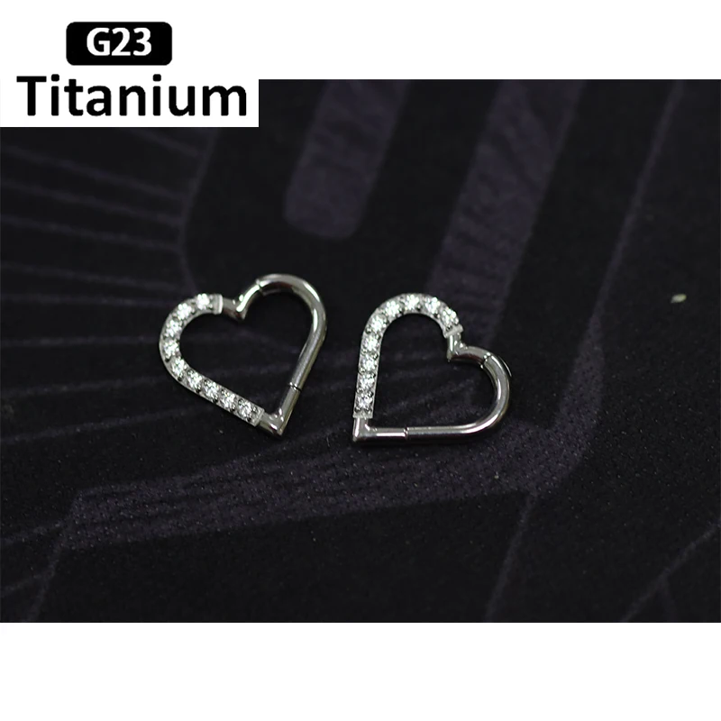 

Серьги-гвоздики для пирсинга, кольца из титана в форме сердца с шарнирным сегментом, для козелка и завитка ушной раковины 16G, 1 шт., F136