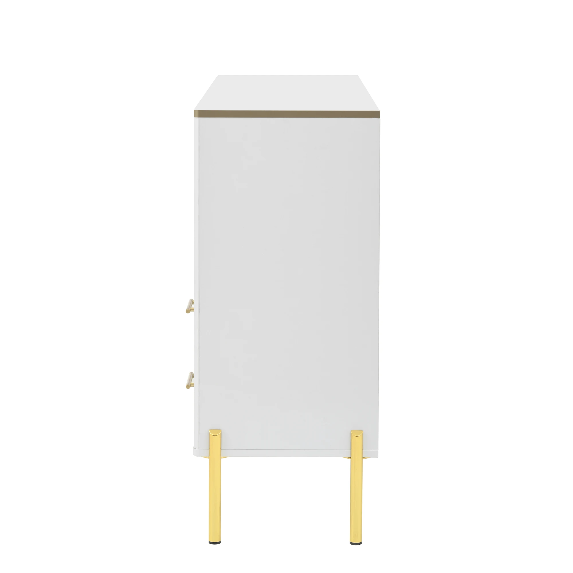 Eleganter Sideboard-Schrank mit 2 Schubladen und 2 Glastüren – Moderne Kommode in Weiß mit goldenen Akzenten – Großer Stauraum – Detail 16