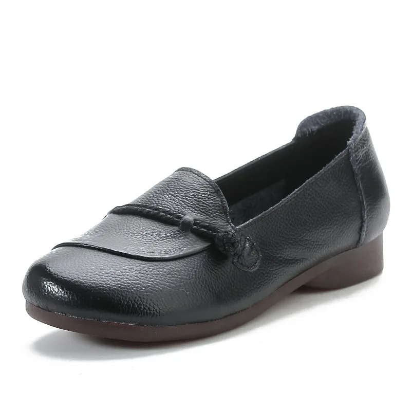 DRKANOL Fashion Shallow Slip-On Loafers Women Flat Shoes Spring Summer Hollow Genuine Leather Soft Bottom Casual Mother Shoes women shoes