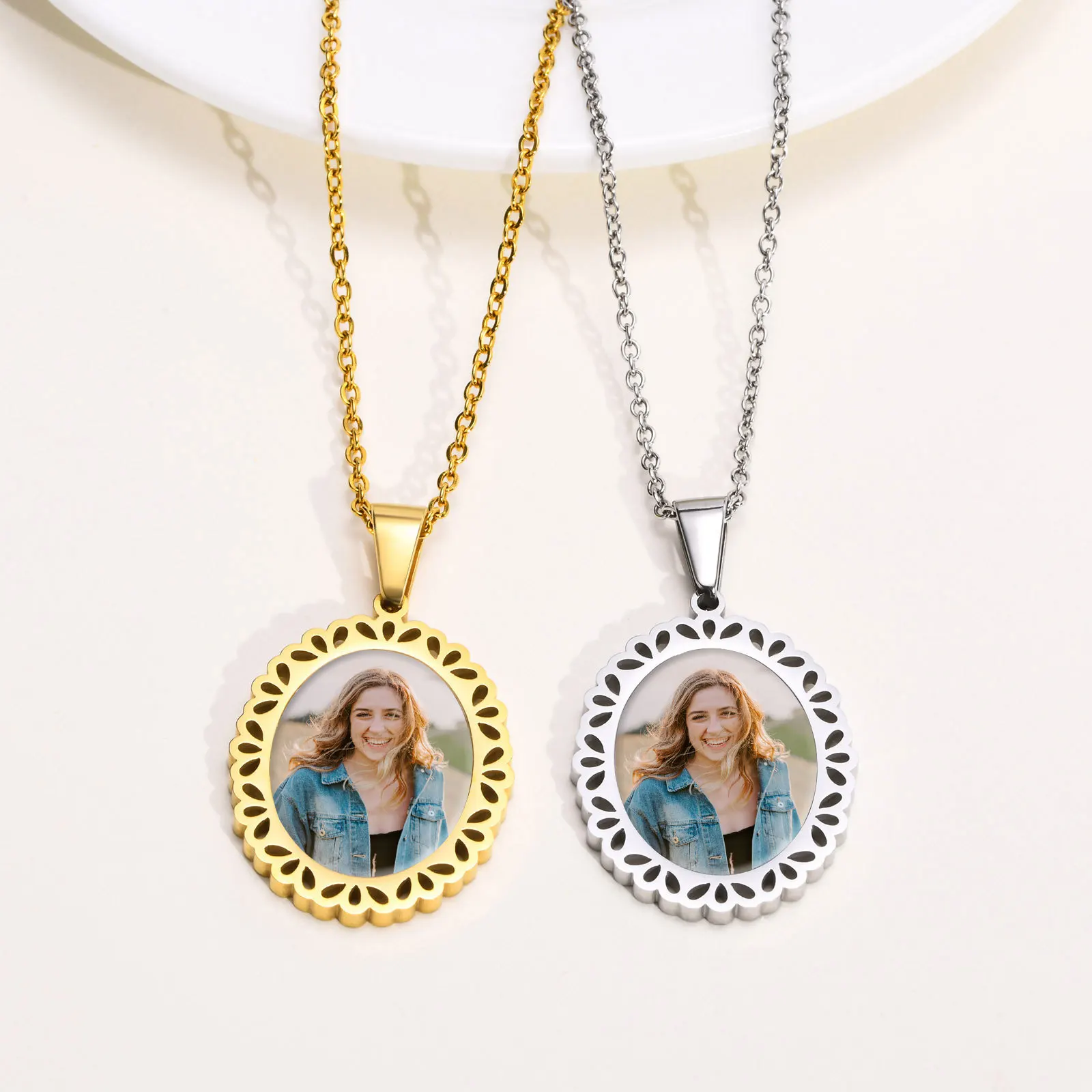 Free Custom Oval Photo Picture Pendant Necklaces For Women, Personalize Stainless Steel Pendant, Mothers or Lover Gifts Jewelry