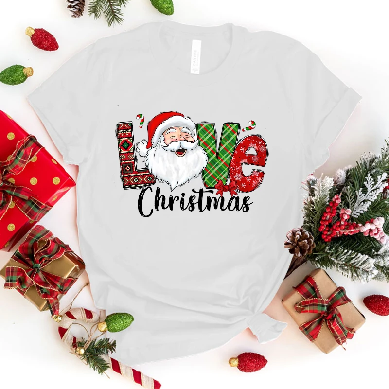 

Women Fashion Summer T Shirts Christmas Love Santa Claus Letter Print T-Shirts Unisex Short Sleeve Graphic Tee Casual T Shirts