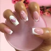 24Pcs Kawaii Sanriod Fake Nails Hello Kitty Long Square Almond Press On Nails French Diamond Zebra Stripes Fake Nail Tips Art 6
