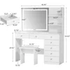 Vanity with Lighted Mirror - 47" Makeup Vanity Desk with 7 Drawers, 3 Storage Shelves and Outlet, 3 Color Lighting Modes 2