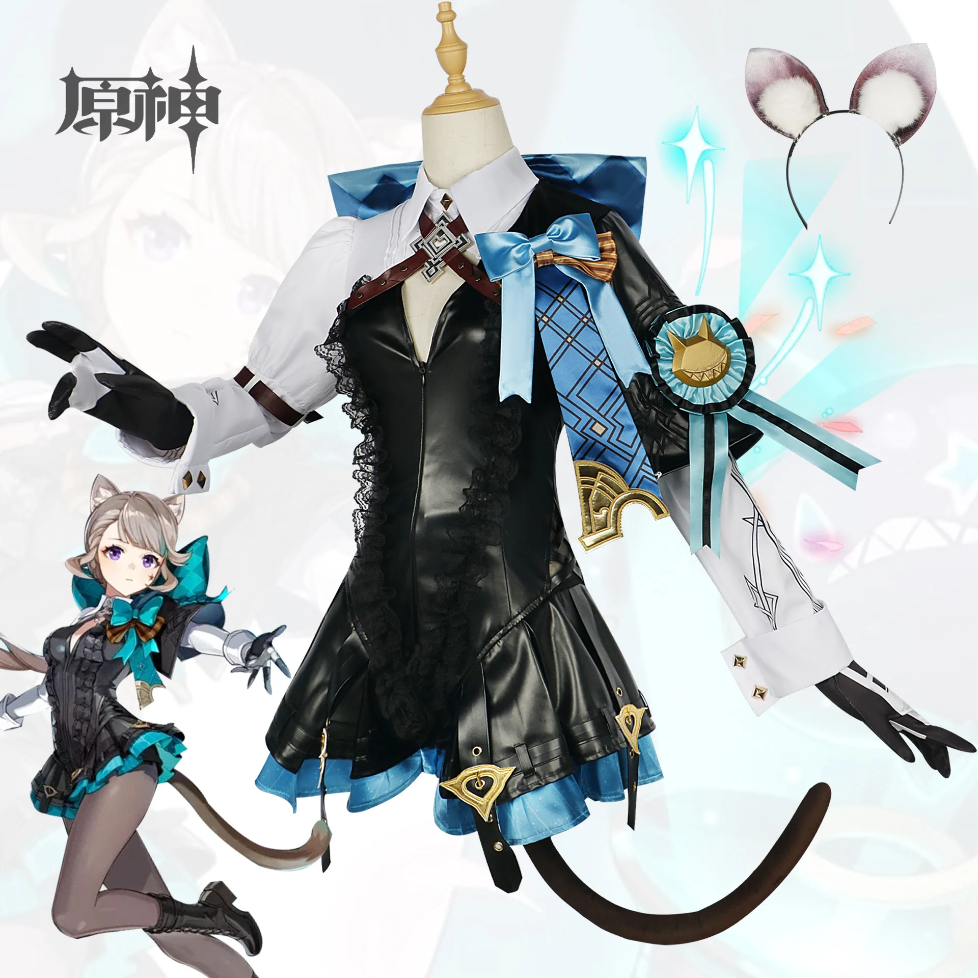 

Actuals! Genshin Impact Fontaine Lynette Magician Cosplay Anime Game Costume Female Full Set