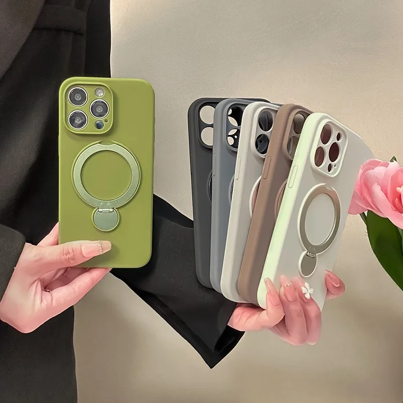Liquid Silicone Magnetic Ring Stand Holder Case with Metal Support
