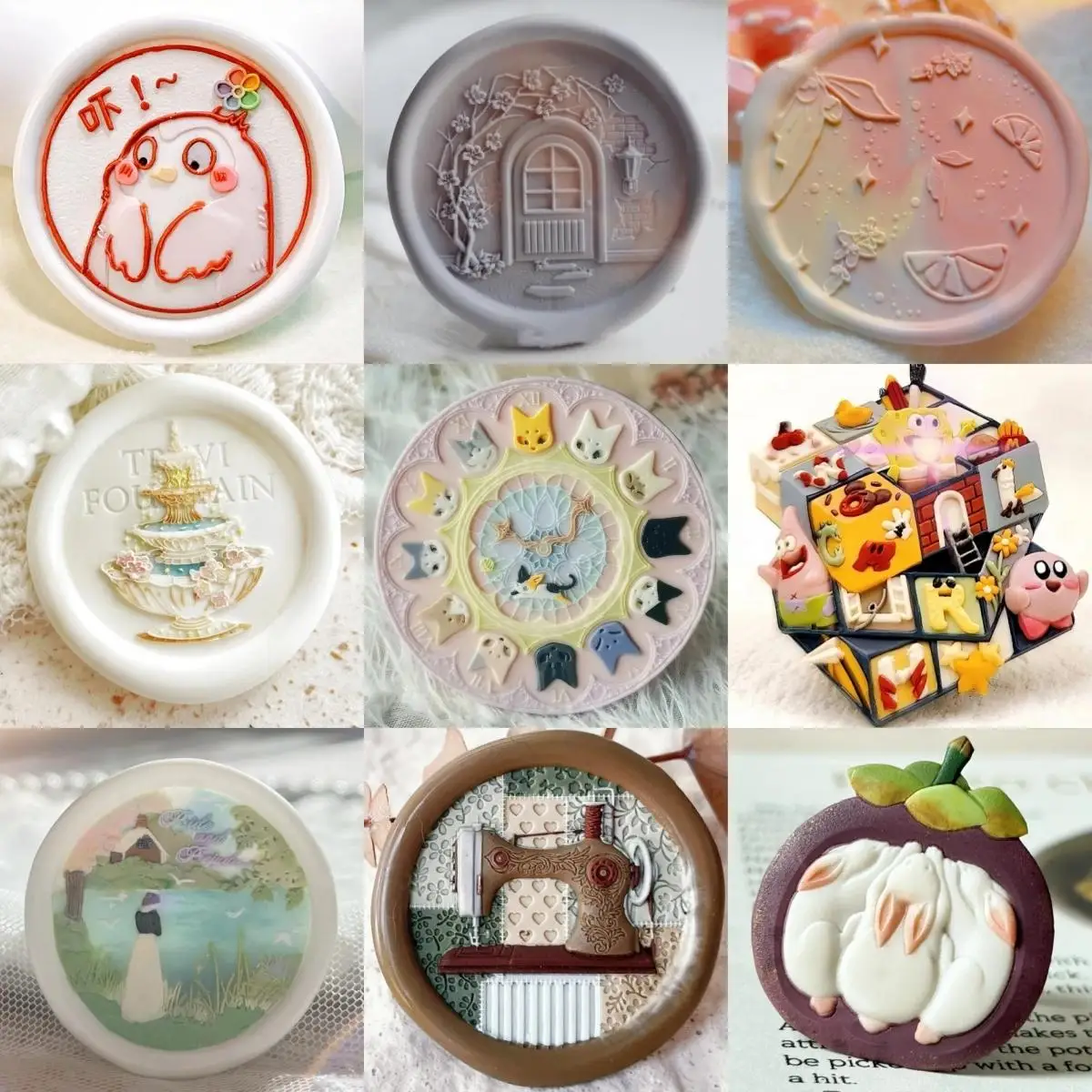 New Fire Seal Seal Head Fine Carving Cute Rubik'S Cube Cat Expression Clock Abnormity Relief Fountain Cute Copper Head Stamp Toy