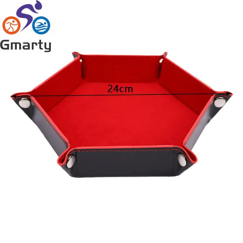 Foldable Storage Box Dice Tray PU Leather Folding Hexagon Key Coin Storage Square Tray Dice Game for Table Board Games