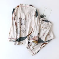 Spring and autumn ladies cute cartoon floral viscose fiber pajamas two-piece long-sleeved home service cotton summer thin shorts - Image 2
